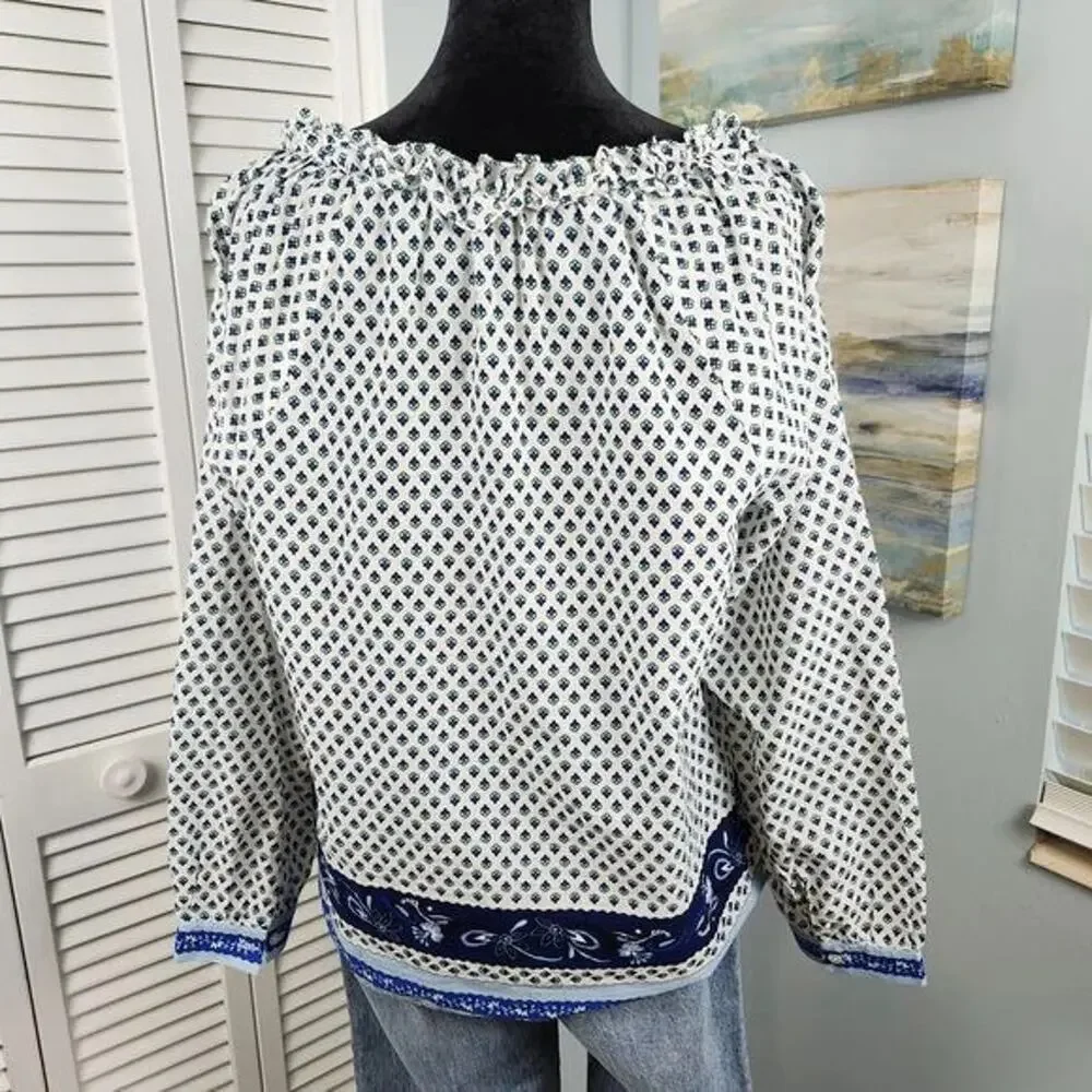 J. Crew Top size Small Blue Floral Peasant Boho Long Sleeve
